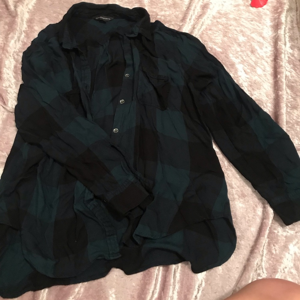 2/$15 teal and black plaid long sleeves